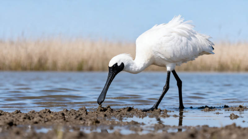 白琵鹭浅水觅食图片