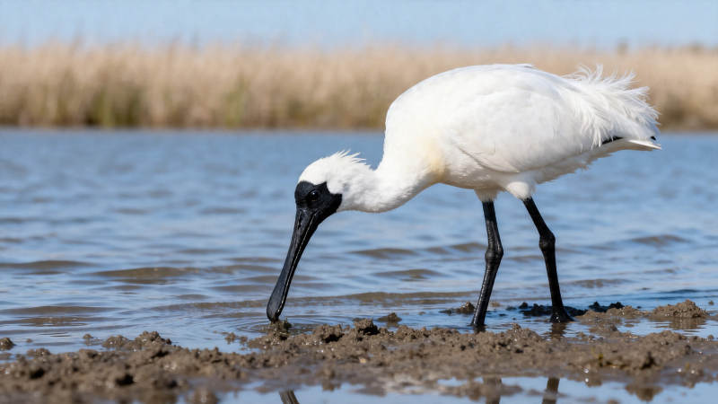 白琵鹭浅水觅食图片