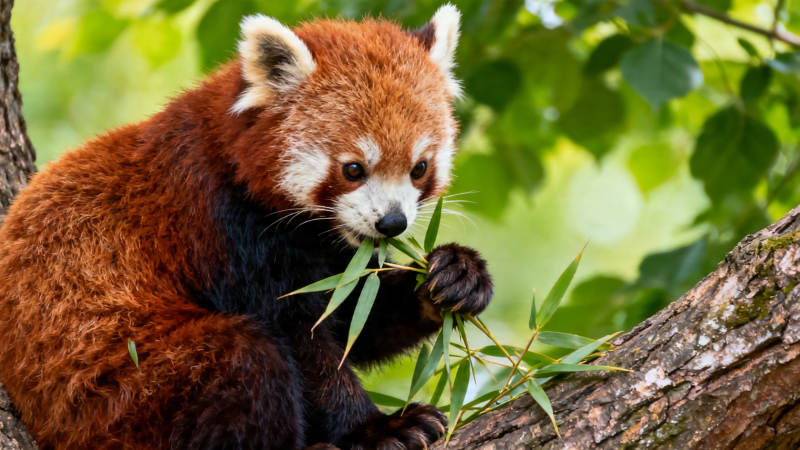 小熊猫啃竹叶 萌态十足图片