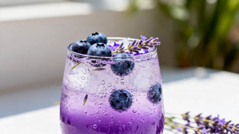 蓝莓薰衣草冰饮 夏日清凉特调图片