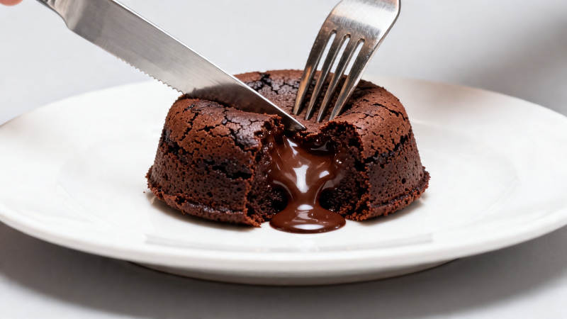 巧克力熔岩蛋糕切开瞬间图片