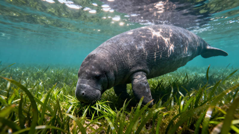 海牛水下吃草图片