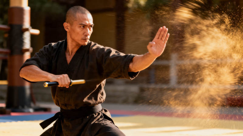 武僧挥刀扬沙 气势如虹图片