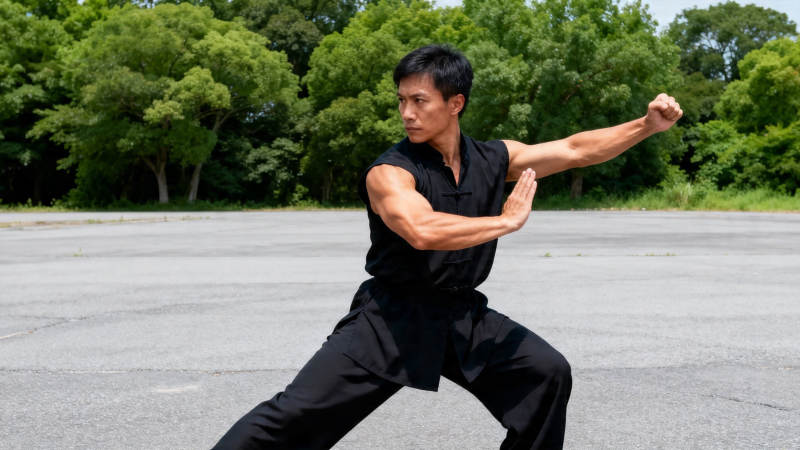 黑衫武者户外练拳图片