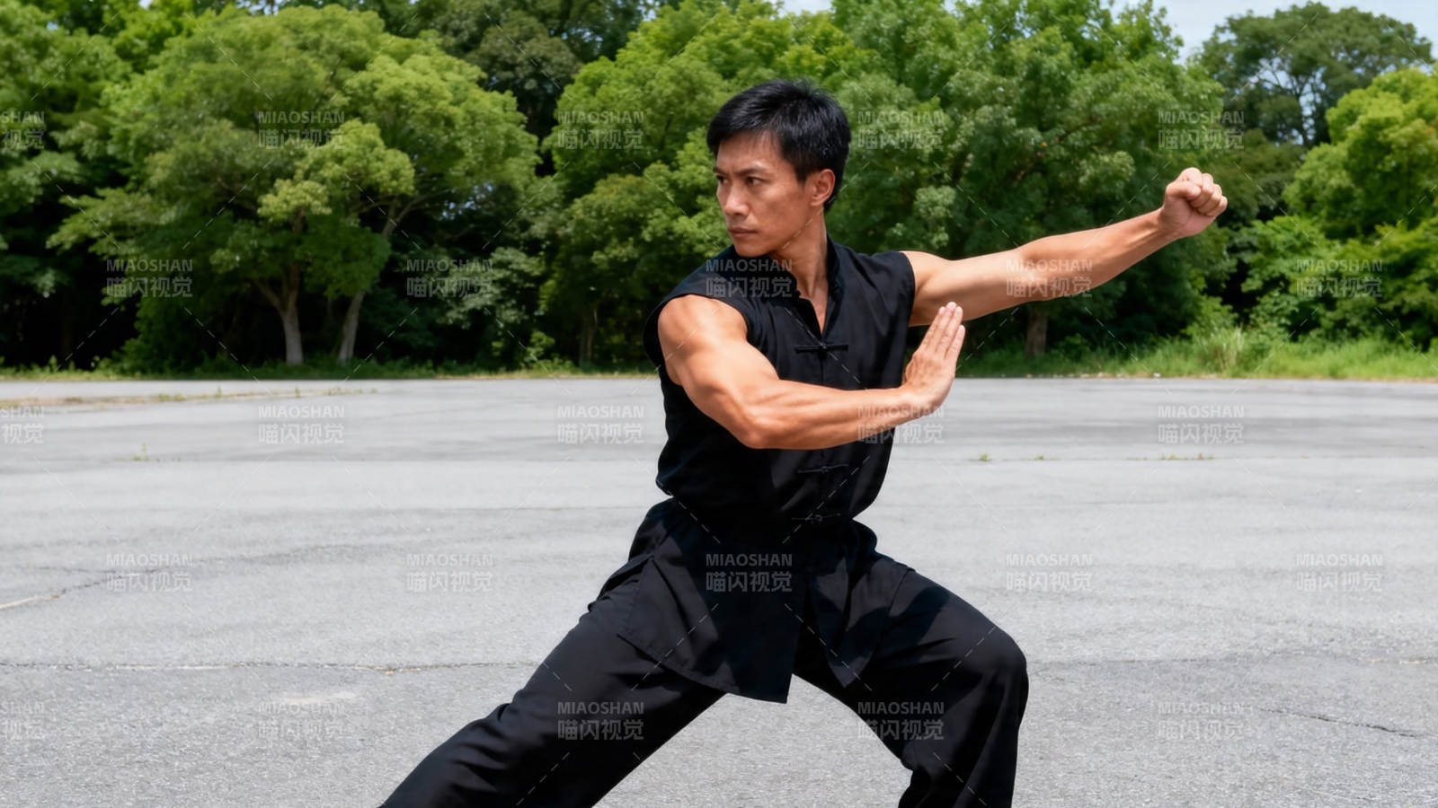 黑衫武者户外练拳图片