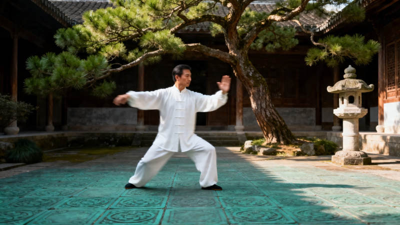 庭院太极 松影伴身行图片