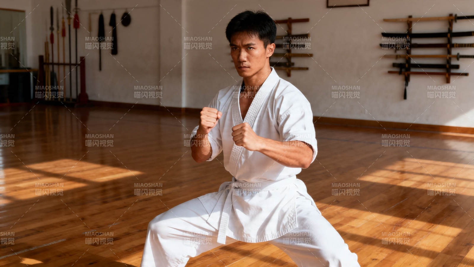 武者练拳 阳光洒道场图片