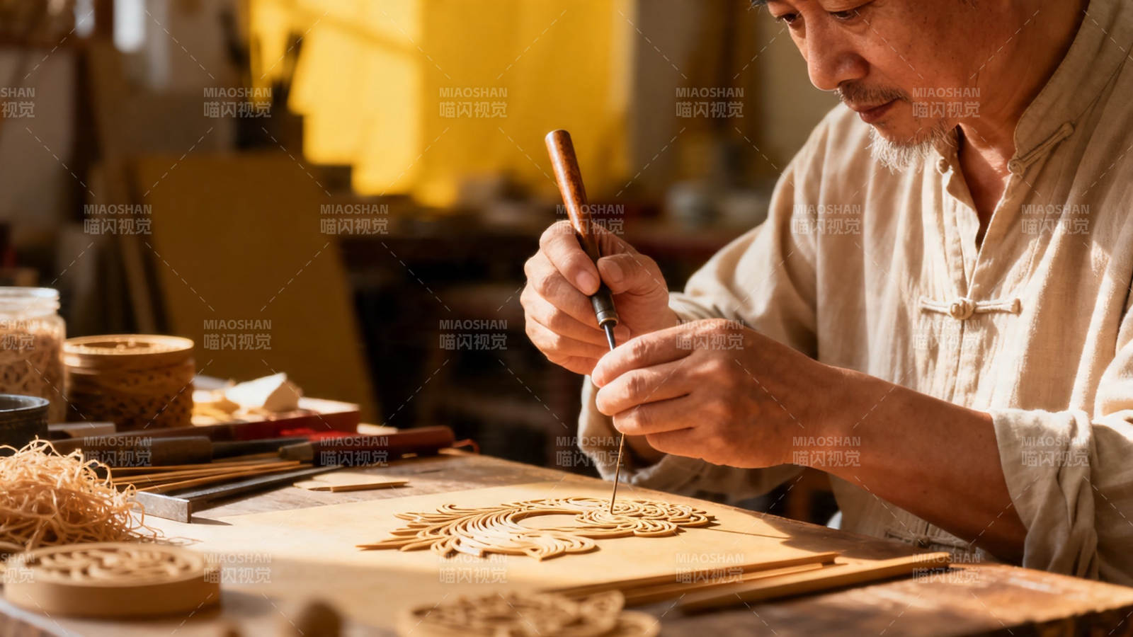 匠人雕琢木艺 专注传承匠心图片