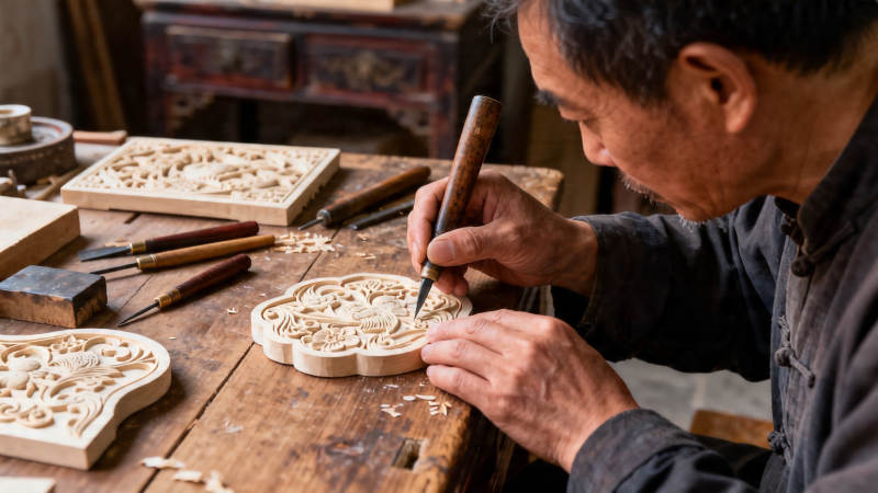匠人精雕木艺 传承匠心图片