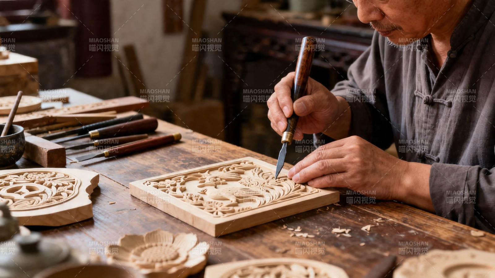 匠人精雕木艺 传承非遗之美图片
