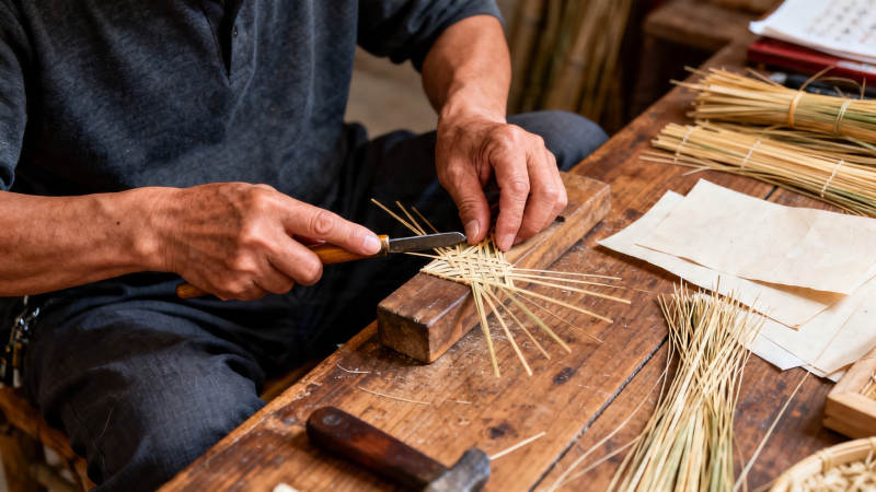 匠人手工编织草艺图片