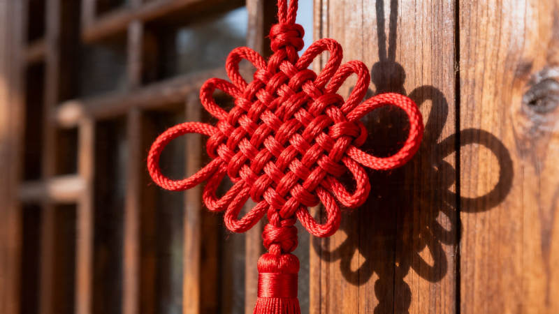 红绳结挂木门 吉祥映影图片