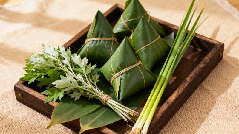 端午粽子配艾草香图片