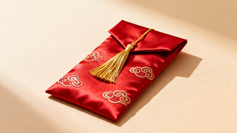 红绸云纹红包 金穗点缀雅致图片