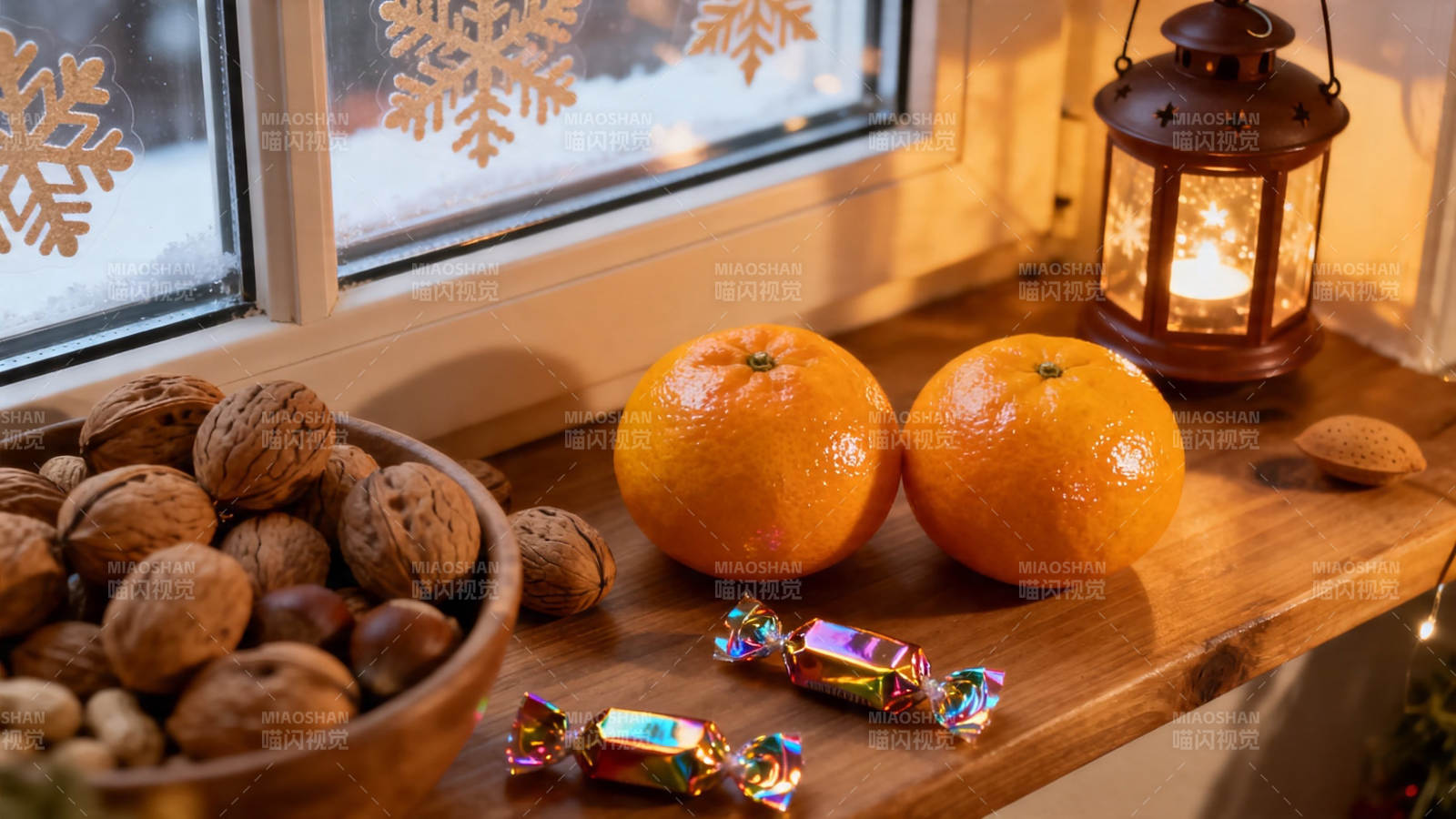 窗台暖光 橘香坚果迎冬夜图片
