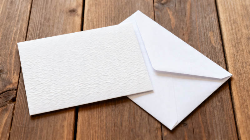 白信封与信纸静置木桌图片