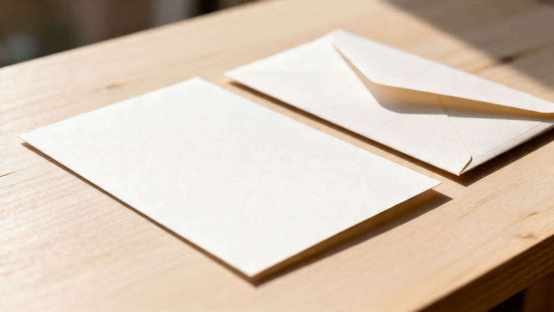 木桌上的信纸与信封图片