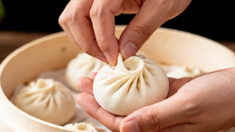 手工捏制小笼包图片