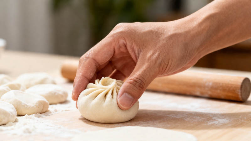 手工捏制包子 面香四溢图片