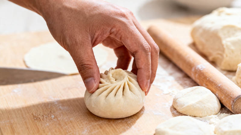 手工捏制包子 匠心传承图片