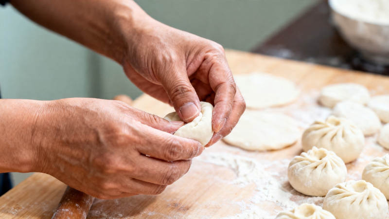 手工包饺子的温馨瞬间图片