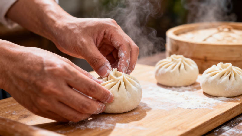 巧手包出热腾腾包子图片