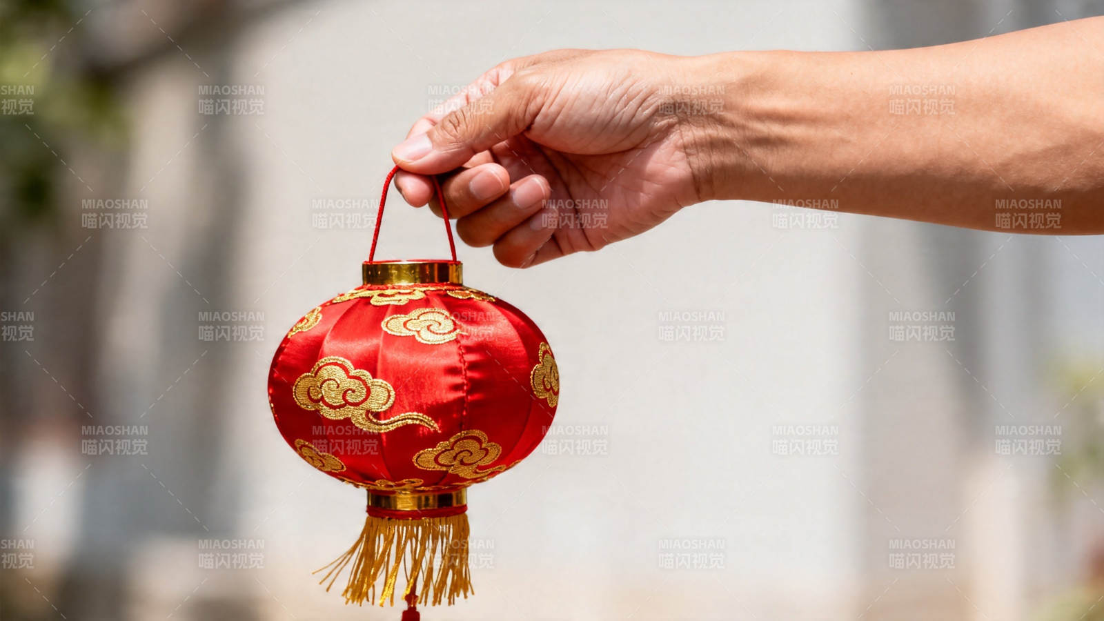 手提红灯笼 喜庆迎新春图片