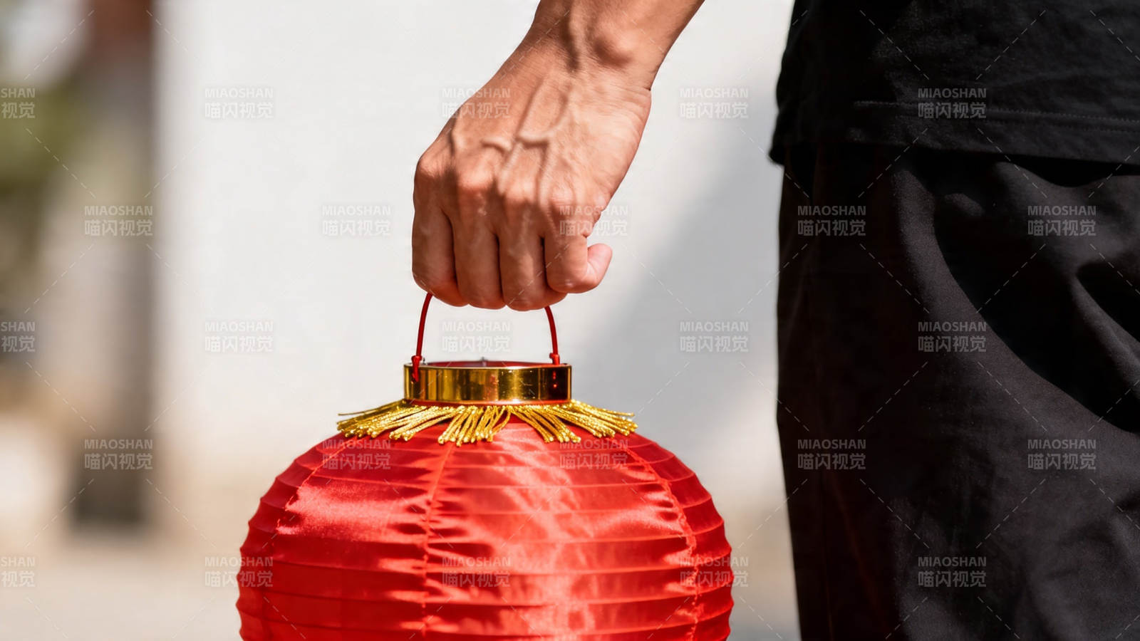 手提红灯笼 节庆氛围浓图片