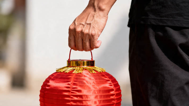 手提红灯笼 节庆氛围浓图片