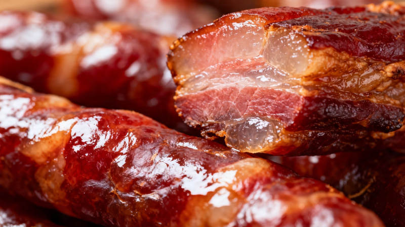 香肠特写 油亮红润 肉质诱人图片