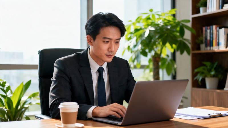 商务男士办公用笔记本电脑图片