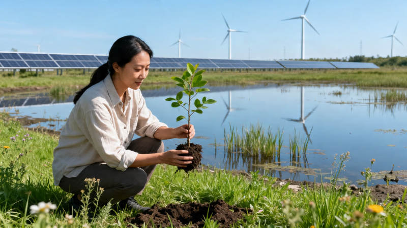 绿植与风电太阳能共生图片