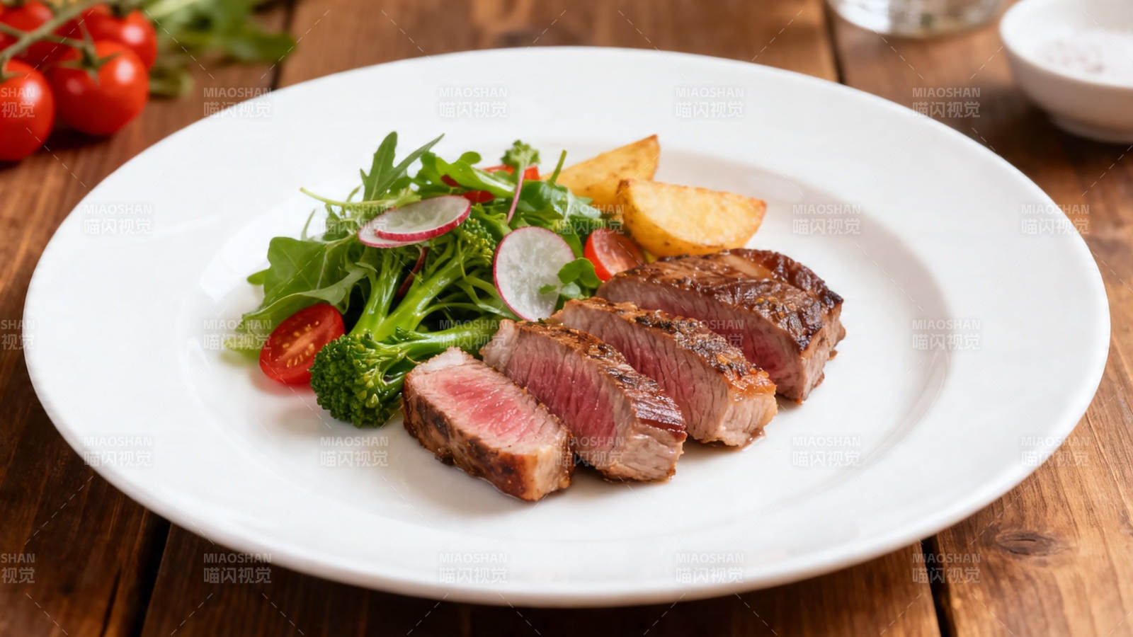 香煎牛排配时蔬沙拉图片