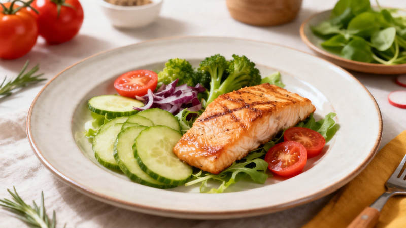 香煎三文鱼配时蔬沙拉图片