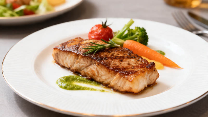 香煎三文鱼配时蔬图片