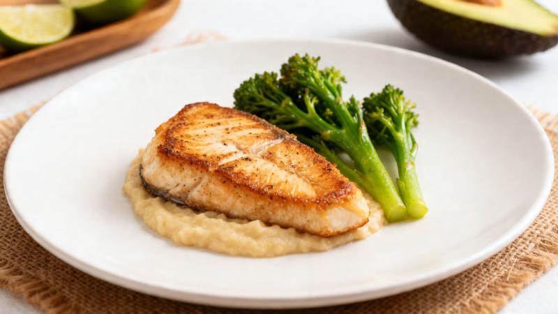 香煎鱼配西兰花 健康美味图片