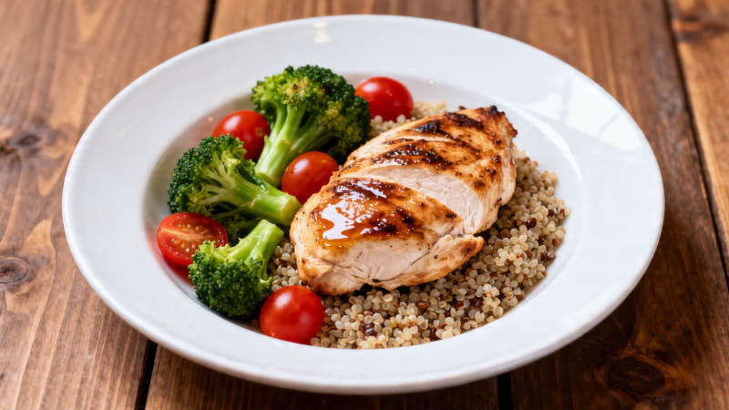 烤鸡胸配藜麦蔬菜餐图片