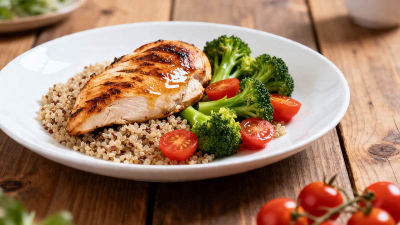 烤鸡胸配藜麦西兰花图片