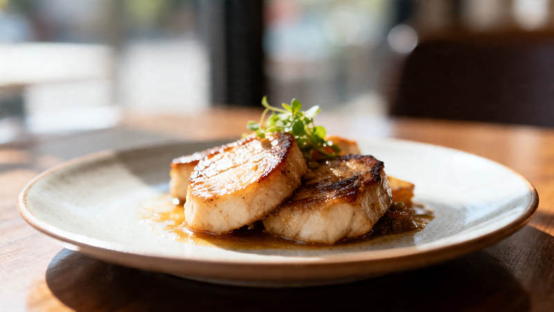 香煎鱼排配香草酱汁图片