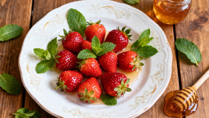 草莓薄荷蜂蜜甜盘图片