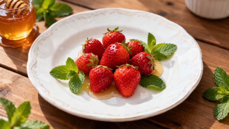 草莓薄荷蜂蜜甜点图片