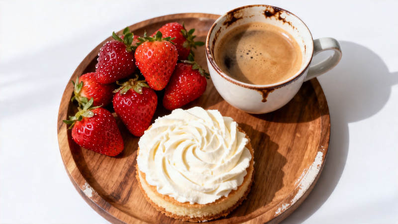 草莓奶油挞配咖啡图片