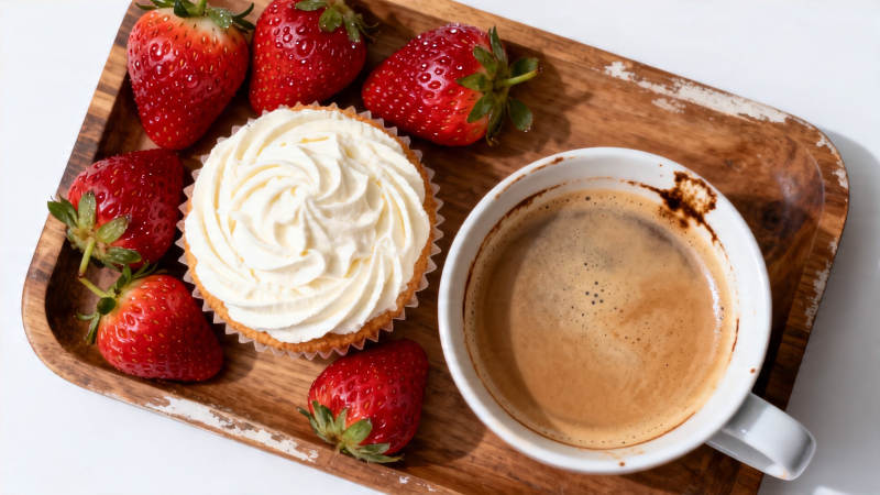 草莓奶油杯配咖啡图片