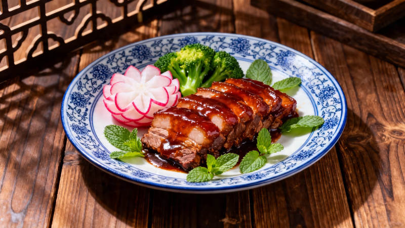 蜜汁叉烧配时蔬图片