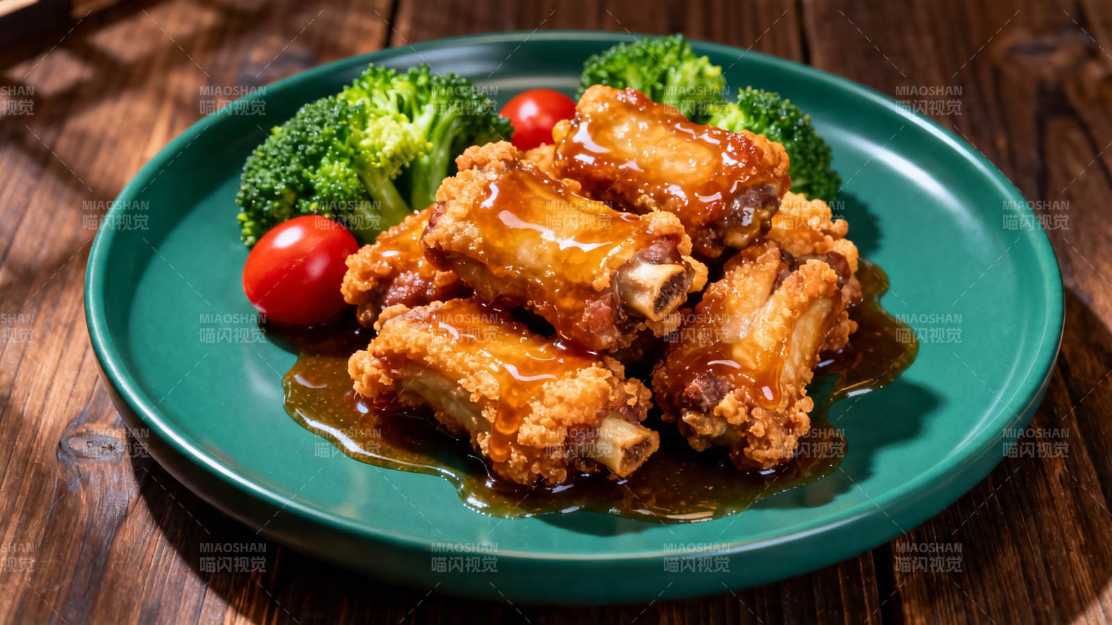 酱香排骨配西兰花小番茄图片