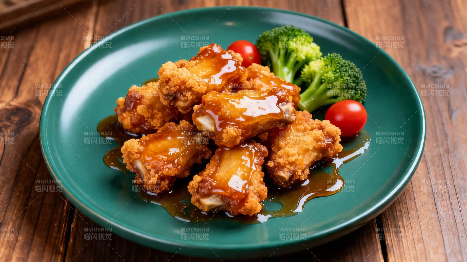 酱香炸鸡配西兰花番茄图片
