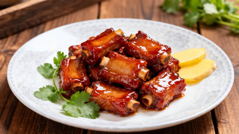 糖醋排骨配香菜姜片图片