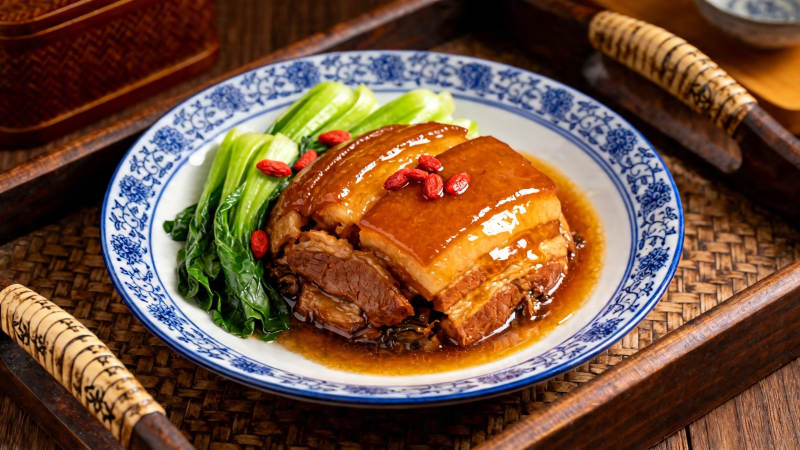 红烧肉配青菜 色香味俱全图片