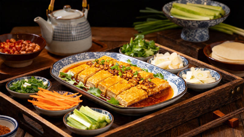 香煎豆腐配时蔬小碟图片