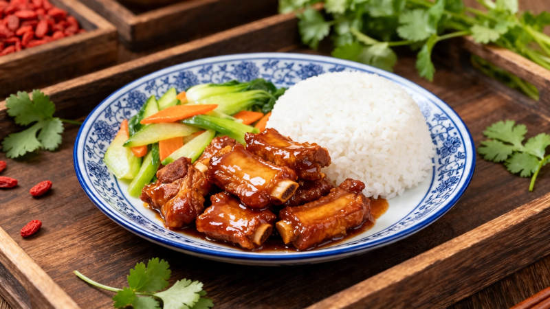红烧排骨配白饭 清香诱人图片